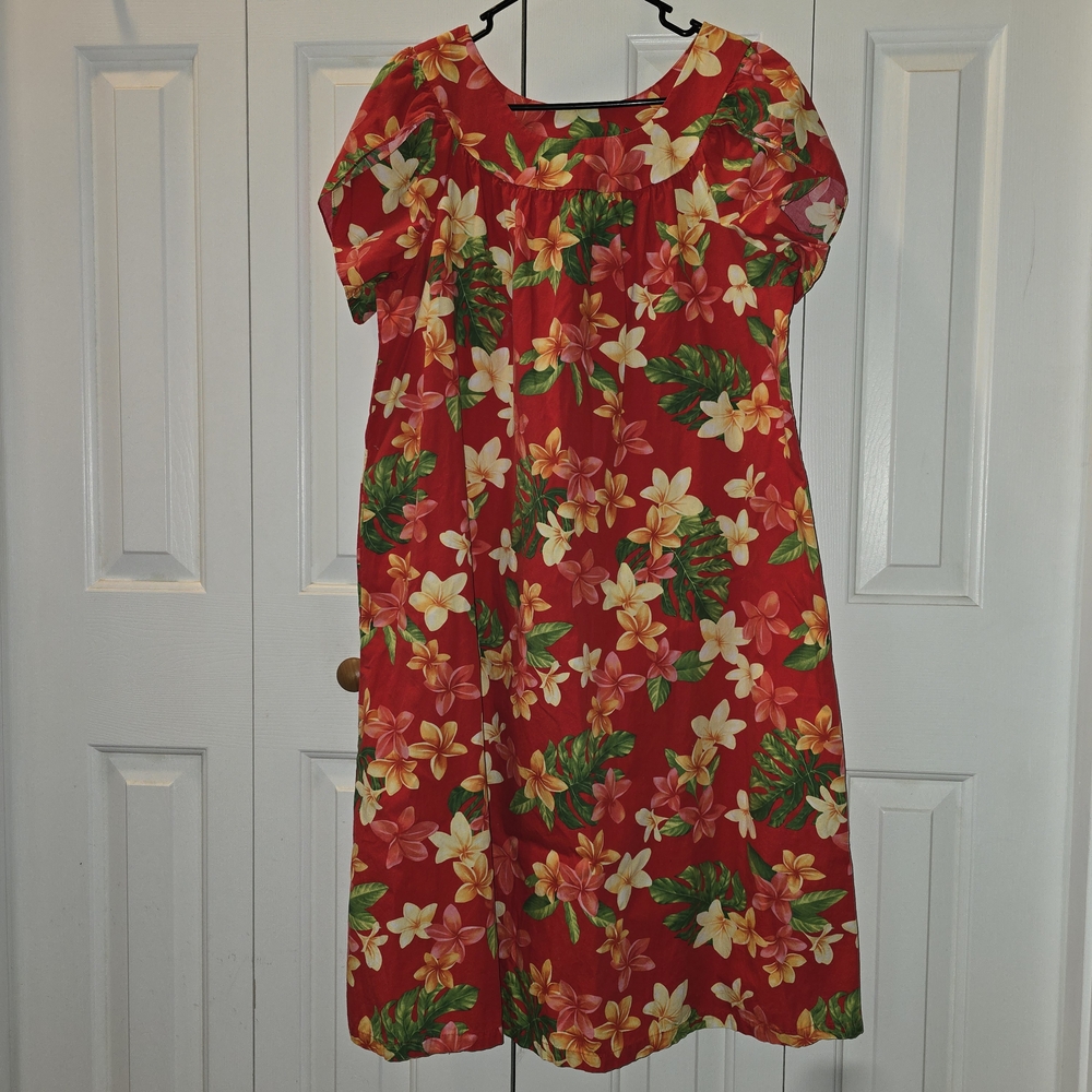 Puanani Vintage Hawaiian Muumuu Plumeria Tropical Cotton Dress Size XL